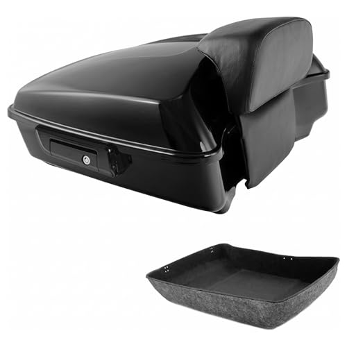 TCMT Chopped Motorcycle Tour Trunk W/Backrest Fit for Harley Davidson 2014-2025 Touring CVO Road King Road Glide Street Glide Electra Glide Pack Tail Box Black Latches