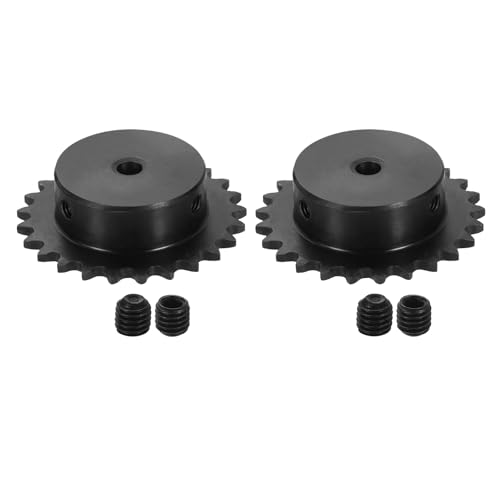uxcell 2 Pcs #25 Chain Roller Sprocket 6mm Bore, 25 Tooth C45 Carbon Steel ANSI #25 Roller Sprocket Round Hole with Set Screws for ISO 04C Chain
