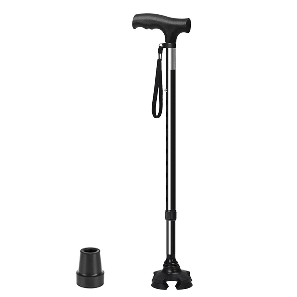 KADEUX Mayores Bastones para Caminar, Bastones De Aleación De Aluminio Ligero, Bastón Altura Ajustable 10 Niveles, Muletas con Pies Cuatro Pivotante, Seguridad (Color : Black)