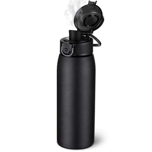 Image of Insulated Water Bottle 18 oz with Dustproof Lid, Carry Handle & Tea Infuser, BPA-Free & Leakproof, Stainless Steel Water Bottles Ideal for Fitness, Hiking, Office & Outdoor Use (Black )