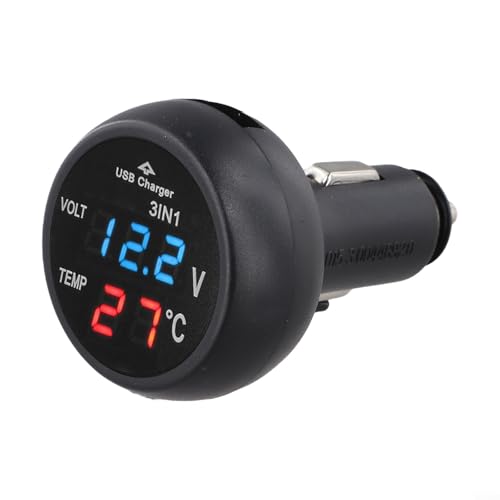 Voltímetro y termómetro digital LED para coche de 12 V/24 V   Pantalla LCD 3 en 1 con doble lectura LED, carcasa ABS, 76 x 47 mm