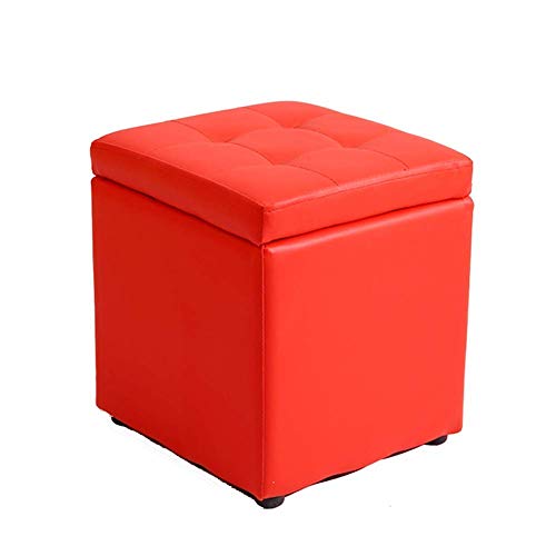 Pouf de rangement rouge en simili cuir carré | Coffre cube