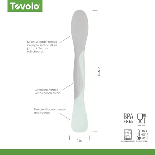 Image of Tovolo Scoop and Spread Large Dual End Silicone Sandwich Spreader Tool with Nylon Handle, BPA Free Dishwasher Safe Silicone and Nylon Tool for Spreading and Scooping, Blue Haze and Oyster Gray