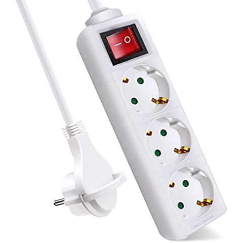 EXTRASTAR Regleta Alargador con 3 Enchufes e Interruptor, Cable 1.5M Cover