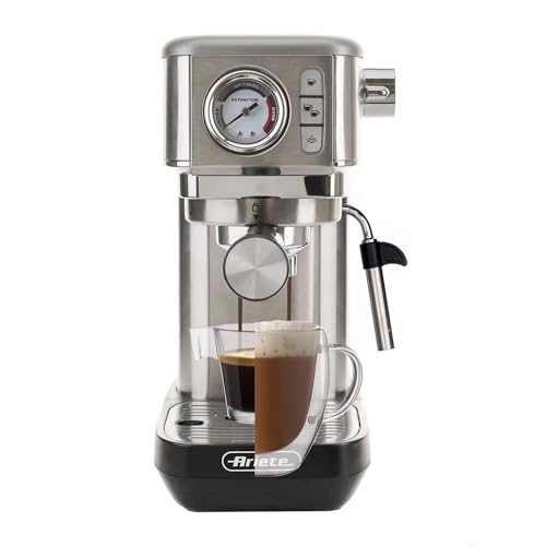 Image of Ariete 1381 Espresso Coffee Machine by Delonghi | Espresso, Cappuccino, Latte & More Recipe Options| Coffee Maker Machine for Home | 15 Bar Pressure, 1300 W|Free Demo & Installation| (Metal)