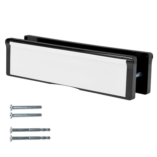 Keypak 10.62 (27cm) Door Letter Box for 20-40mm Door Thickness Sleeved Letterplate for UPVC Composite Timber Doors Anti-Snap Flap Internal Draught Excluder (Black/White)