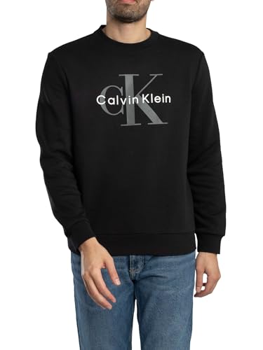 Calvin Klein Herren Sweatshirt Monologo Fleece mit Rundhalsausschnitt, Schwarz (Black), L