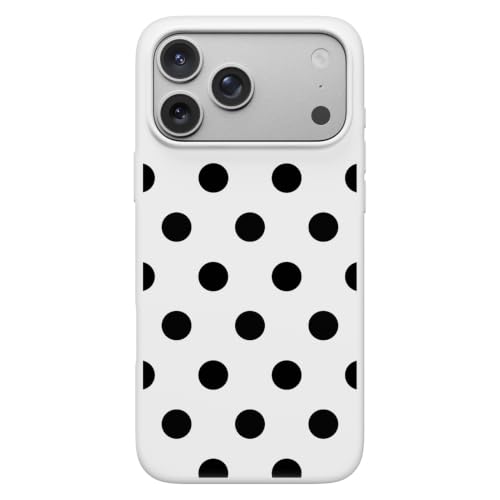 Image of ORNARTO Compatible with iPhone 17 Pro Max Case 6.9 inch, Slim Liquid Silicone 3 Layers Soft Gel Rubber Shockproof Protective Cover with Anti-Scratch Microfiber Lining-White Black Polka Dot