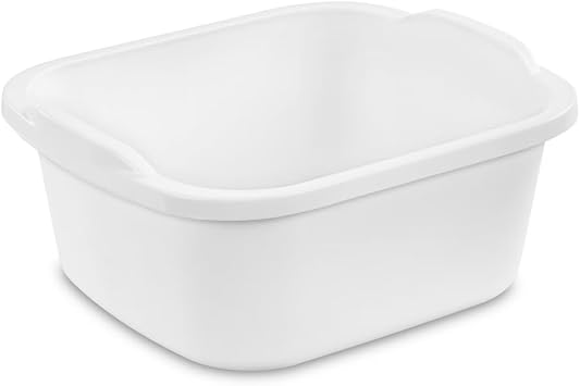 12 Qt Dishpan Plastic Wash Tub, Multi-Purpose Utility Basin for Kitchen Sink, Dish Washing, Household Cleaning, Soaking, Rinsing and Storage, White