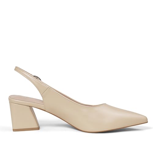 Image of GENSHUO Women's Slingback Closed Toe Block Chunky Low Heel Pumps - 2.36 Inches Office Wedding Party Dress Shoes