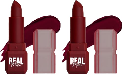 Image of Mila Beaute Real Matte Lipstick | Enriched With Rosehip Extract | Ultra Matte Finish & Long Lasting I Single Swipe, Lightweight & Comfortable - 20-BURGUNDY RED (Pack of 2)