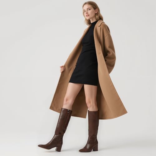 Image of Easyfox Womens Knee High Boots Chunky Low Heel Pointed Toe Tall Long Boots | Balanced Low Block Heel, Sleek Pointed Toe, Anti-slip Rubber Outsole, Fashion Heeled Dressy Fall Winter Long Boots for Women