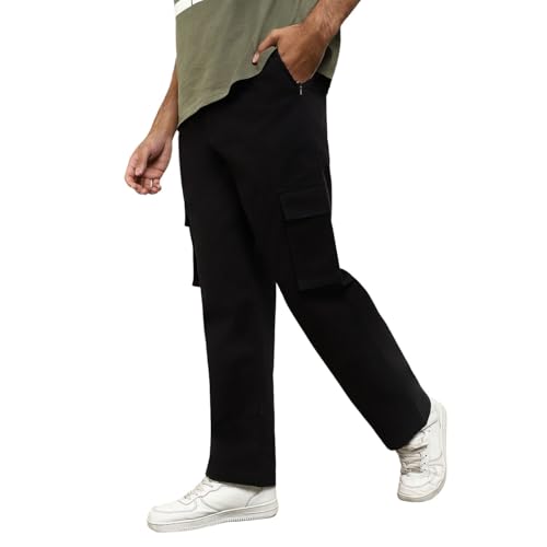 Image of NOBERO Men's Straight Fit Mid Rise Wanderer Travel Cargo Pants | Multiple Pockets | | Lowers for | Casual Wear | Sports | Gym | Trek | Lowers