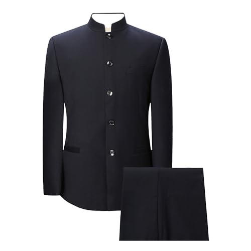 Ensemble homme style chinois veste col montant pantalon mariage slim