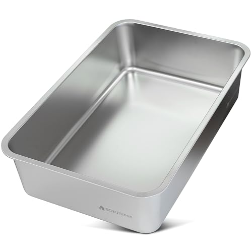 Katzentoilette Lotte XXL Katzenklo Edelstahl, rostfreier Edelstahl, hoher Rand, geruchsneutral, leises Scharren, robust, leicht zu reinigen, für große Katzen und Hasen (60 * 40 * 15cm)