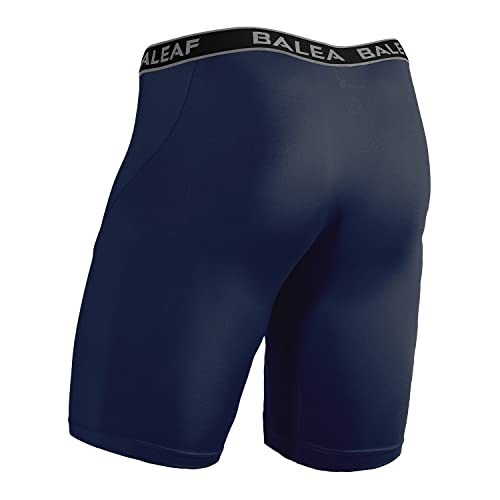 BALEAF Men's Performance Boxer Briefs 9" Athletic Underwear Long Leg Cool Dry with Fly 2-Pack Grey/Navy Size XXL(2-Pack)