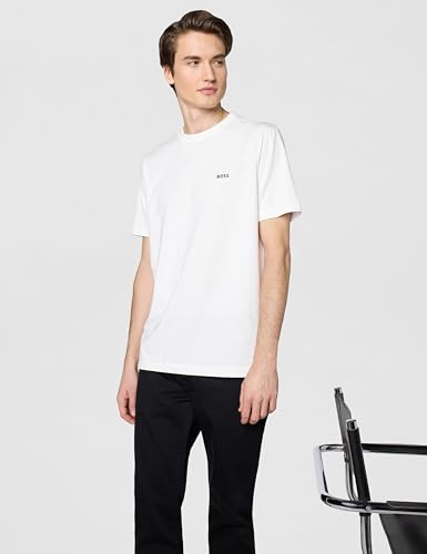 BOSS Herren-T-Shirt aus Baumwoll-Stretch mit Kontrast-Logo, Weiß (Crisp White), XL – Ansicht 3