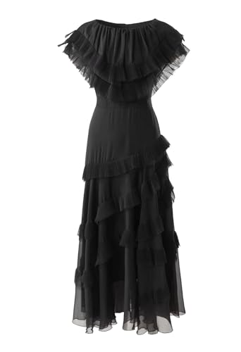 Women's O-Neck Cloak Sleeve Patchwork Flounced Edge Dress Princess Style