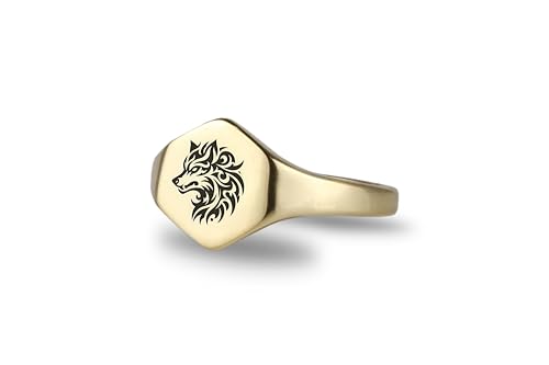 Bague en forme d'hexagone loup en or pour un cadeau mixte unique
