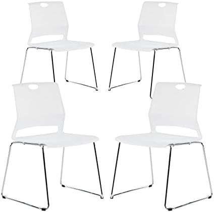 Whiterye 4 Pack Stackable Chairs, Office Guest Chairs with No Wheels, Conference Room Chairs, White Chairs for Dining Room, Conference Room, Classroom,Lobby.