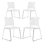 Whiterye 4 Pack Stackable Chairs, Office Guest Chairs with No Wheels, Conference Room Chairs, White