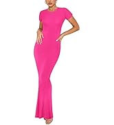 REORIA Women's Basic Summer Casual Lounge Long Dress Elegant Short Sleeve Crew Neck Bodycon Maxi ...