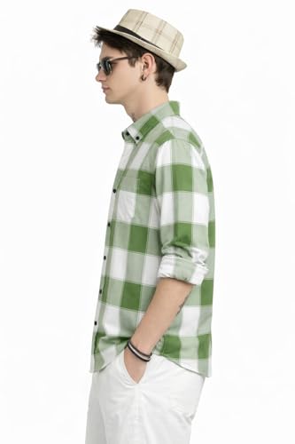 Image of FALCONWEAR Men's Cotton Checkered Casual Shirt Black and White Buffalo Plaid Button Down Full Sleeve Regular Fit Stylish for Boys and Men