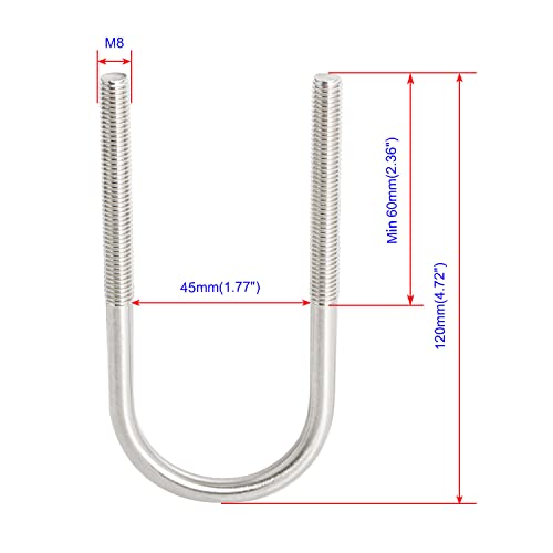 Image of Round U-Bolts 1.77 inch(45mm) Inner Width M8 Thread 304 Stainless Steel Silver with Plates Nuts Flat Washers for Car /RV /Trailer Bumper, 2Pcs