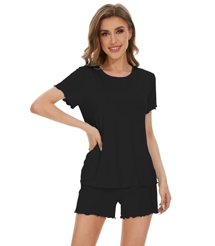 Pyjama pour femme avec haut à manches courtes et short en viscose de bambou léger