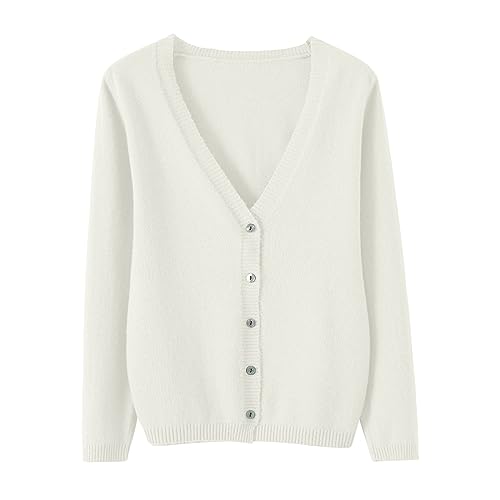 AMDOLE Cardigan Button Down Maglioni da donna tinta unita manica lunga scollo a V bottoni lavorato a maglia morbido cardigan cappotto oversize cardigan maglioni per le donne, bianco, S