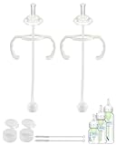 Straw Cup Conversion Kit for Dr Browns Narrow and Narrow Glass Baby Bottles, Weighted Straw Replacement Kit with Soft Straw Top and Handle,6m+,Set of 2