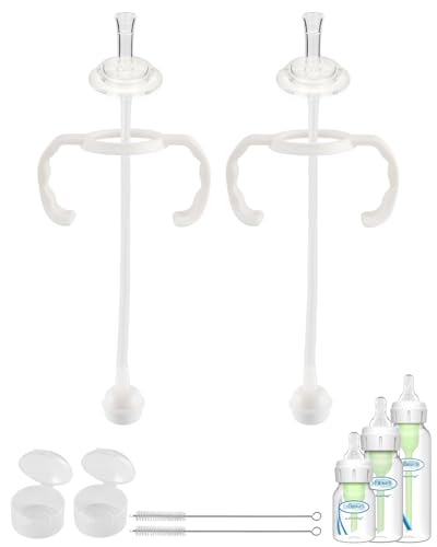 Straw Cup Conversion Kit for Dr Browns Narrow and Narrow Glass Baby Bottles Weighted Straw Replacement Kit with Soft Straw Top and Handle 6m+ Set of 2