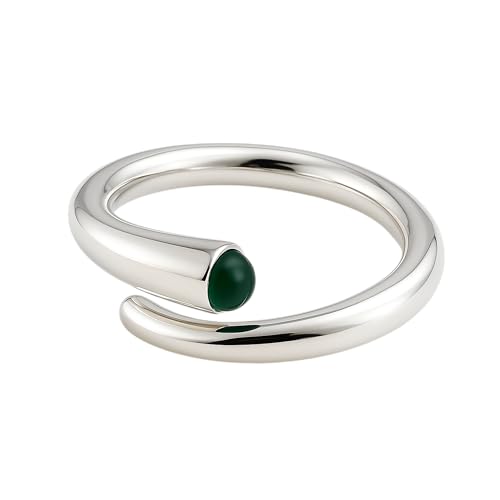 Bague en argent sterling avec onyx vert - Bijou Minimaliste Femme - Anneau Asymétrique Élégant (US Size 9 / Diameter 19 / EU 59)