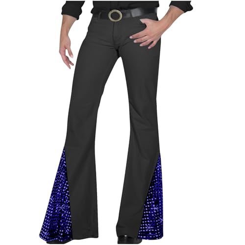 Men's Dress Jeans Retro Sequin Front Button Patchwork Flare Wide Leg Trousers Slim Fit Disco Party Pants with Pockets2
