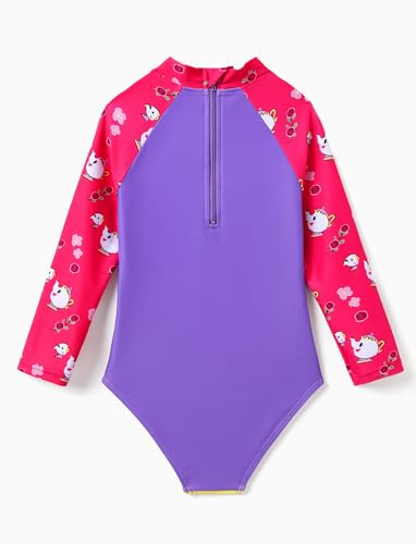 Image of Disney Frozen Stitch Princess Minnie Mouse Girls Swimsuit Long Sleeve Rashguard UPF 50 One Piece Bathing Suit Size 3M-13Y