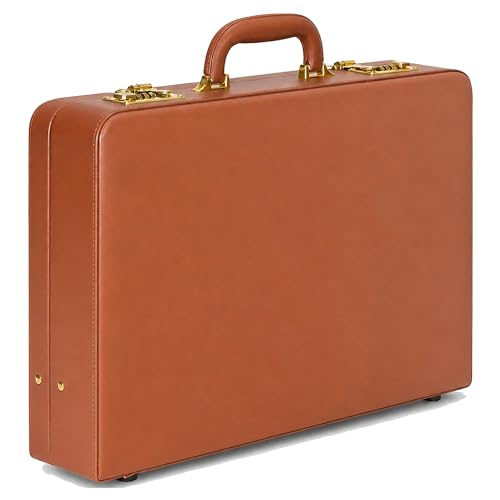 HAESTUS Briefcases for Men, Professional Leather Briefcase with Lock, Hard Shell Business Brief Case, Attache Case for 15.6' Laptop, Men's Hard Briefcase for Work Office Travel, Brown | Dual Lock