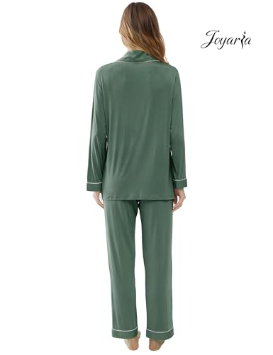 Image of Joyaria Women's Cooling Bamboo Viscose Pajama Set Long Sleeve Button Front | Hot Sleeper Comfort . Cooling Relief . Lightweight Feel for Sleeping & Lounging