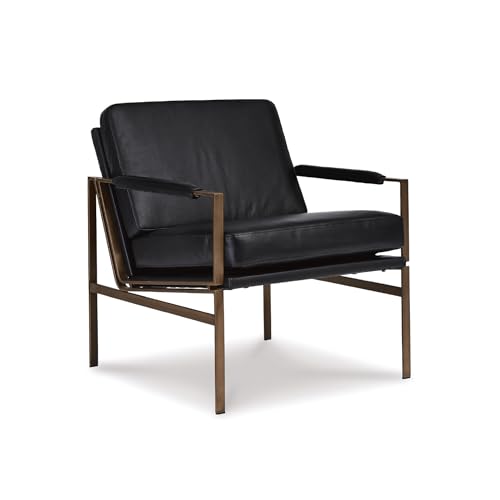Signature Design by Ashley Puckman Mid-Century Modern Leather Accent Chair, Black