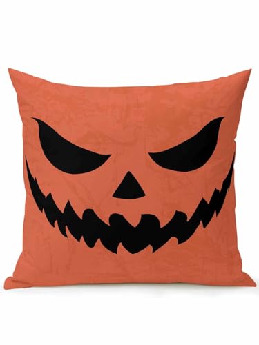 1 Pack Outdoor Pillows Waterproof, Halloween Indoor/Outdoor Throw Pillows with Inserts, Scary Pumpkin Orange Halloween Funny Fear Decorative Pillow for Patio Furniture Chairs Couch 16"x16"