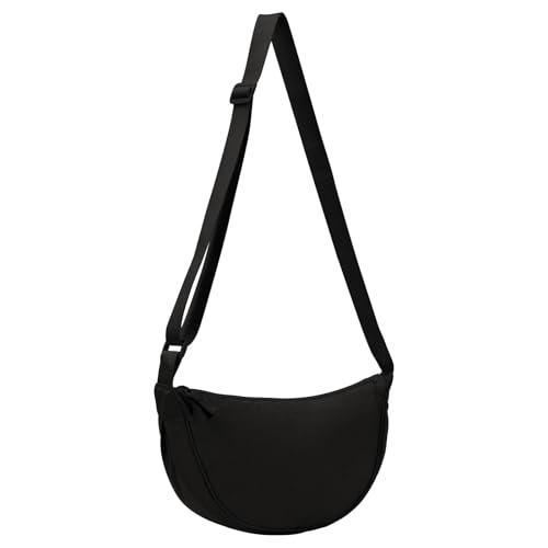 Runmeihe Cross Body Crescent Bag for Women, Small Crossbody Dumpling Bag with Adjustable Strap, Sling Shoulder Bag for School Sport Casual Travel Hiking Work (Black)