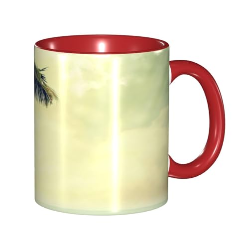 ヤシの木 マグカップ 旅マグ コーヒーカップ Red セラミック 330ml 陶器 食器 耐熱 水筒 プレゼント