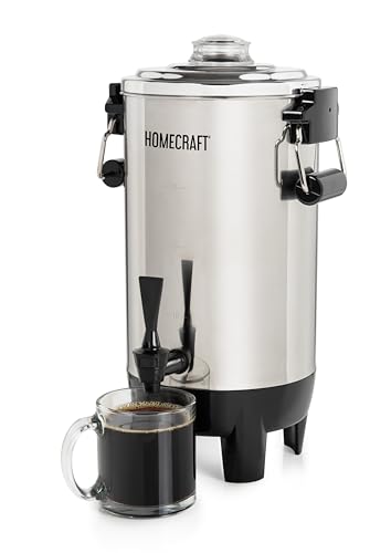 30 Cup Coffee Urn - Quick-Brewing Stainless Steel Double-Faucet - Perfect For Espresso, Hot Water, Tea, Hot Chocolate - Stainless Steel