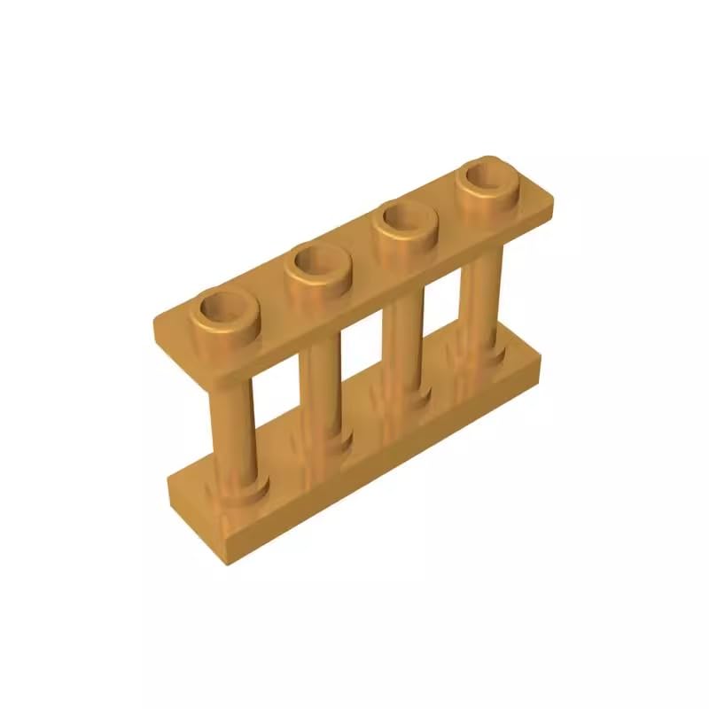 Gobricks GDS-789 Fence Spindled 1x4x2 (4 Top Studs) 10PCS Compatible with Lego Toy 15332 30055 DIY Parts and MOC Components for Major Brick Brands Color:Pearl Gold
