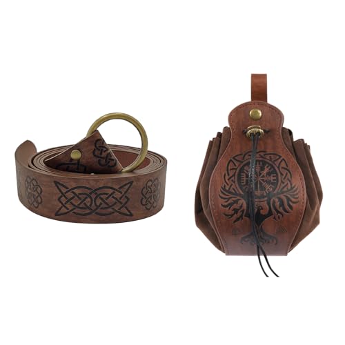 Medieval Vikingo Cinturón de cuero de imitación Bolsa
