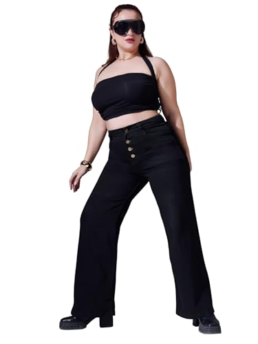 Image of Miss Chase A+ Women's Wide-Leg High-Rise Regular-Length Stretchable Cargo Denim Jeans