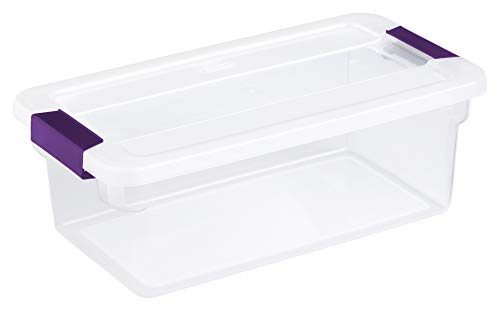 Sterilite 6 Qt ClearView Latch Storage Box, Stackable Bin with Latching Lid, Plastic Container to Organize Shoes in Closet, Clear Base, Lid, 12-Pack