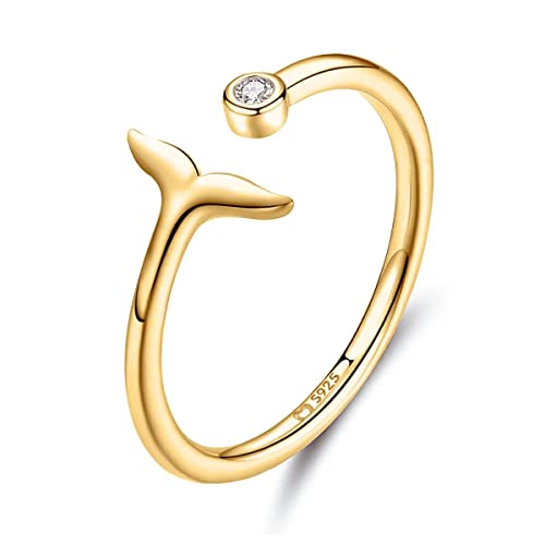 Anillos de mujer en plata de ley de cola de sirena y brillante. Anillo plata mujer con acabado plateado o dorado. Joyería mujer ideal para parejas, regalo para madres, amigas... Anillos para parejas