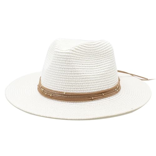 Chapeau de paille blanc grande taille fedora anti-chaleur pour plage et voyage