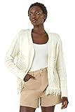 Roman Originals Lightweight Fringe Hem Knit Cardigan for Women UK - Ladies Everyday Holiday Spring Summer Comfy Soft Evening Vacation Work Party - Ivory - Size 16