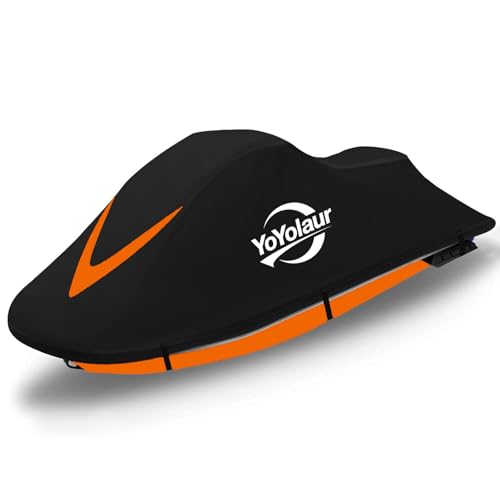 YoYolaur Waterproof Jet Ski Cover 2-3 Seater - Compatible with Yamaha Sea-Doo Kawasaki 300D Trailerable PWC Cover Marine Grade UV Protection Fit for 2-3 Seater Lengths 115 to 120Orange